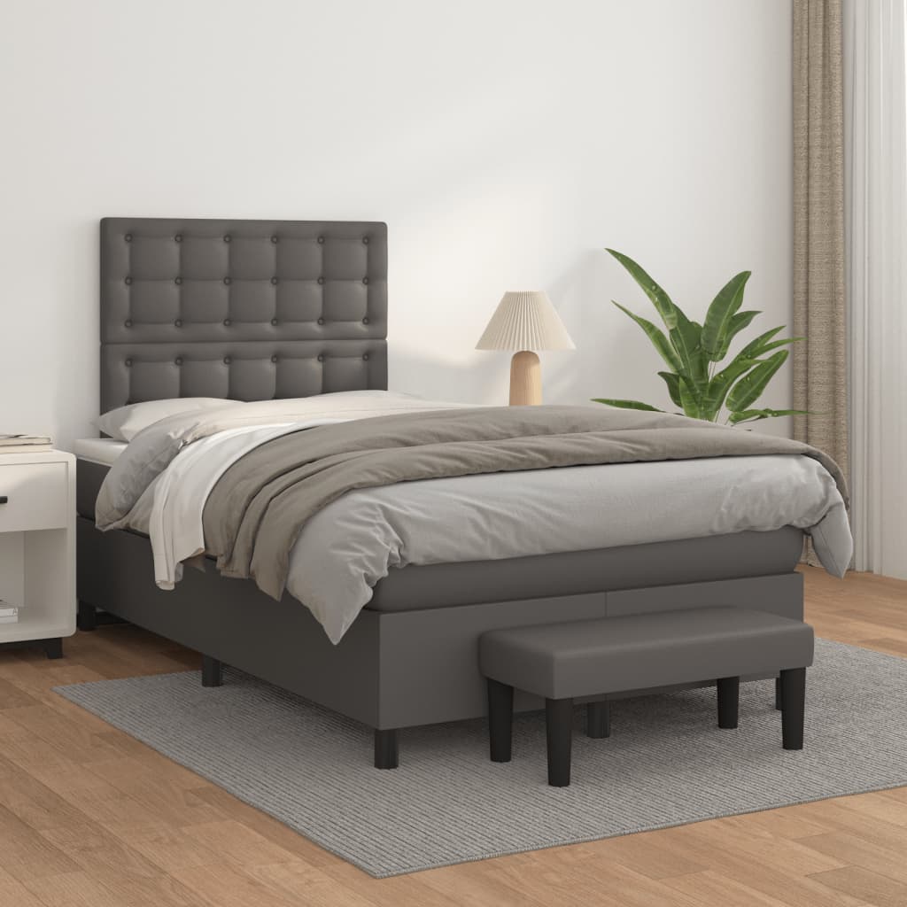 Sommier à lattes de lit avec matelas gris 120x190 cm similicuir - XIOS