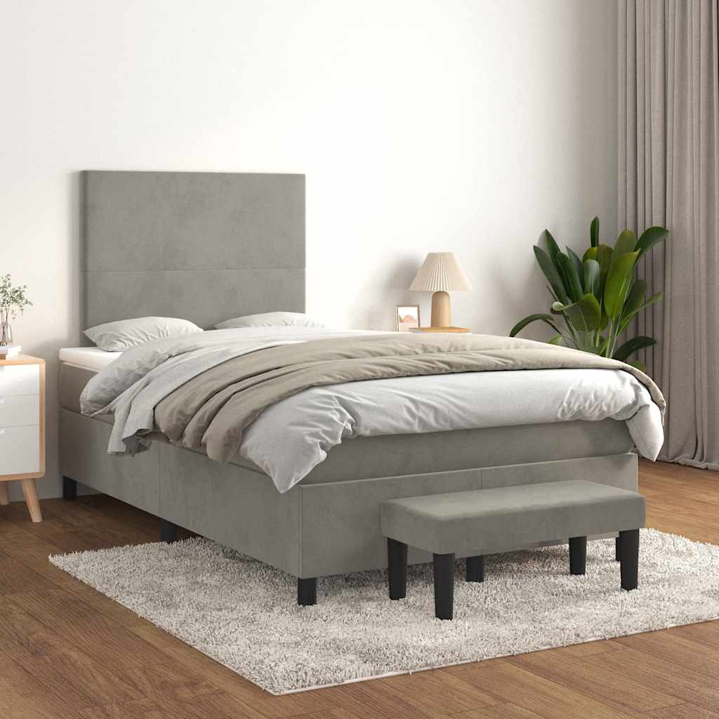 Sommier à lattes de lit et matelas gris clair 120x190cm velours - XIOS