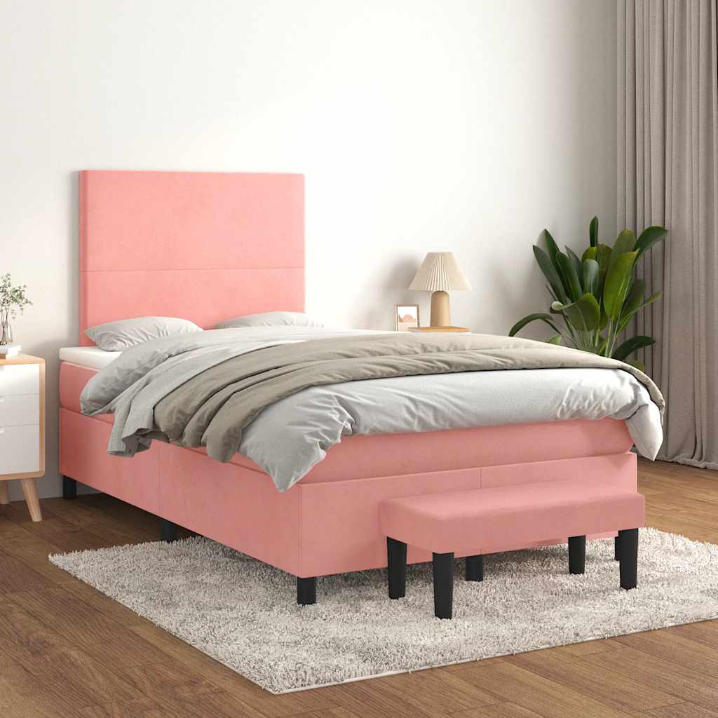 Sommier à lattes de lit avec matelas rose 120x190 cm velours - XIOS