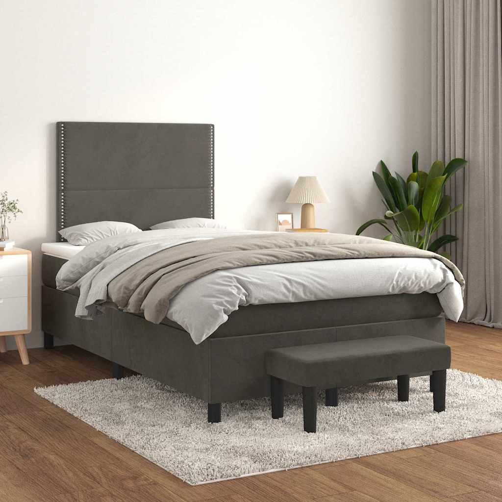 Sommier à lattes de lit et matelas gris foncé 120x190cm velours - XIOS