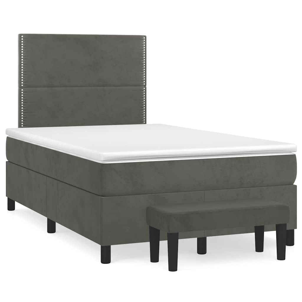 Sommier à lattes de lit et matelas gris foncé 120x190cm velours - XIOS