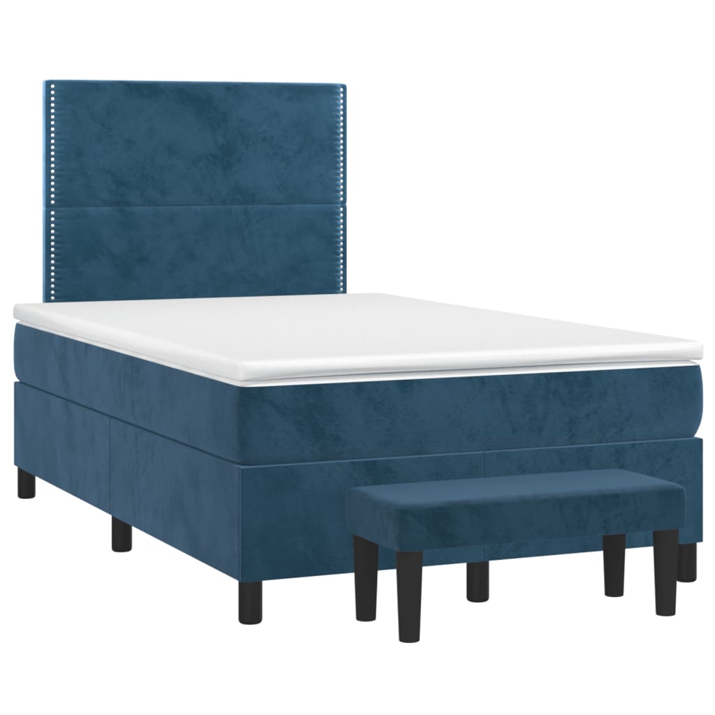 Sommier à lattes de lit et matelas bleu foncé 120x190cm velours - XIOS