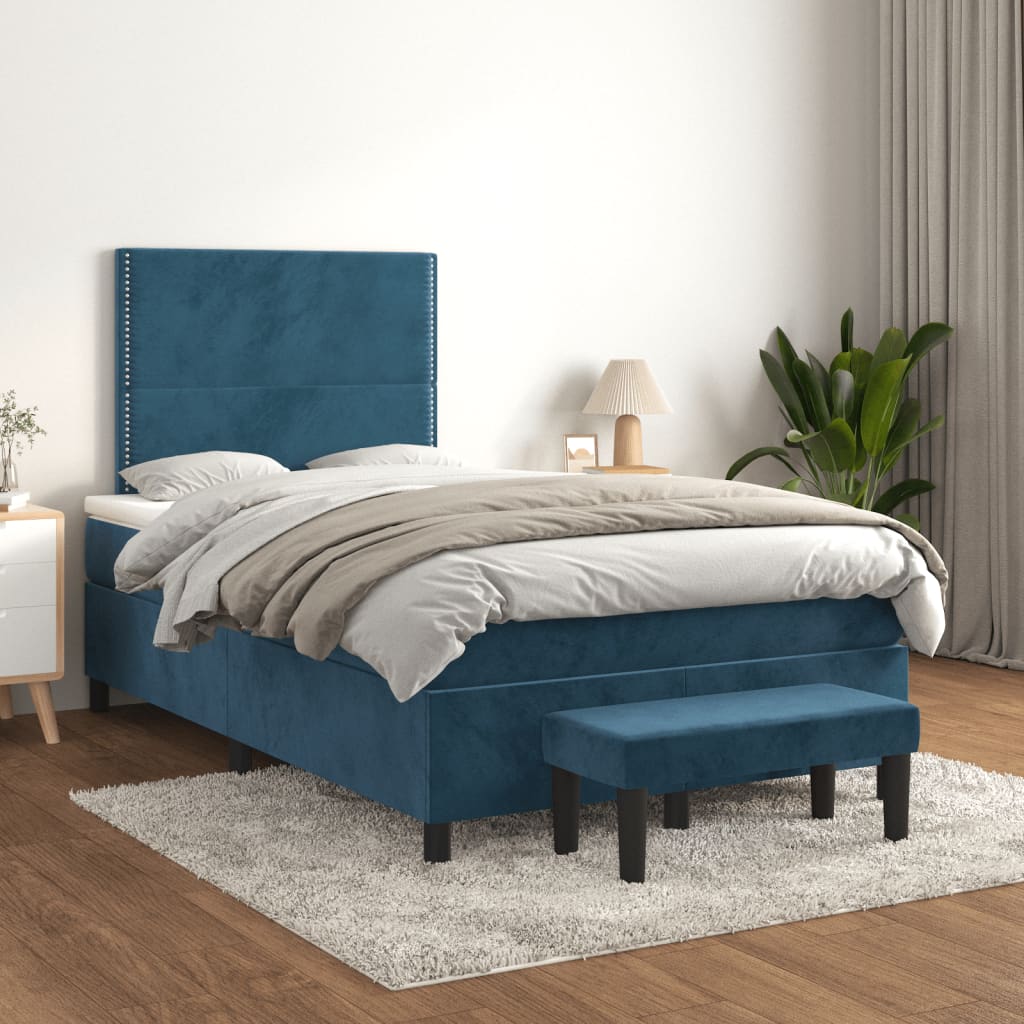 Sommier à lattes de lit et matelas bleu foncé 120x190cm velours - XIOS
