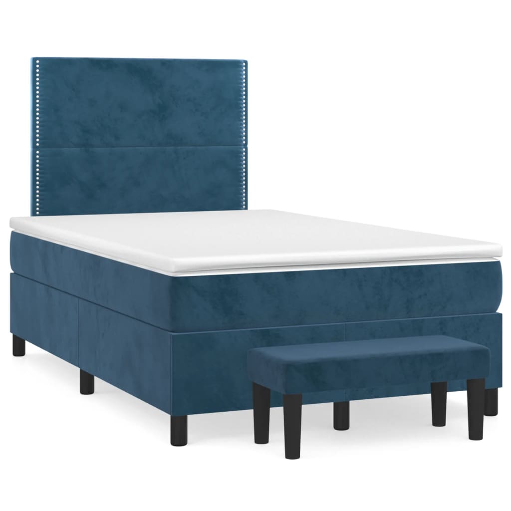 Sommier à lattes de lit et matelas bleu foncé 120x190cm velours - XIOS