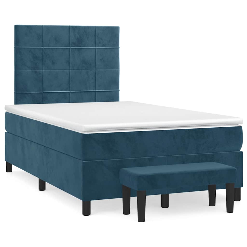 Sommier à lattes de lit et matelas bleu foncé 120x190cm velours - XIOS