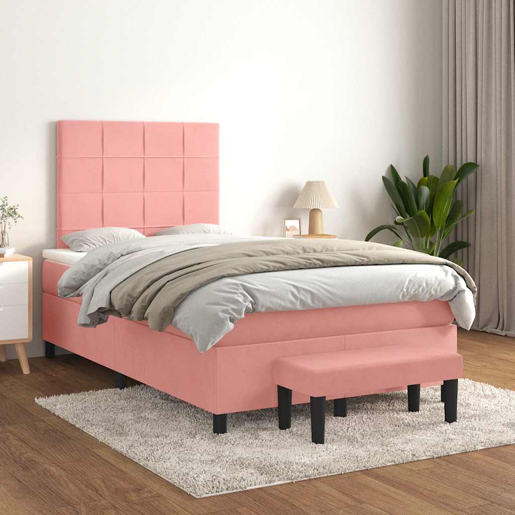 Sommier à lattes de lit avec matelas rose 120x190 cm velours - XIOS