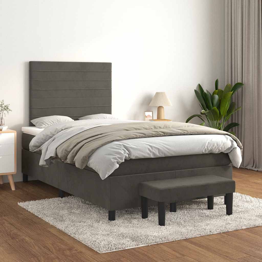 Sommier à lattes de lit et matelas gris foncé 120x190cm velours - XIOS
