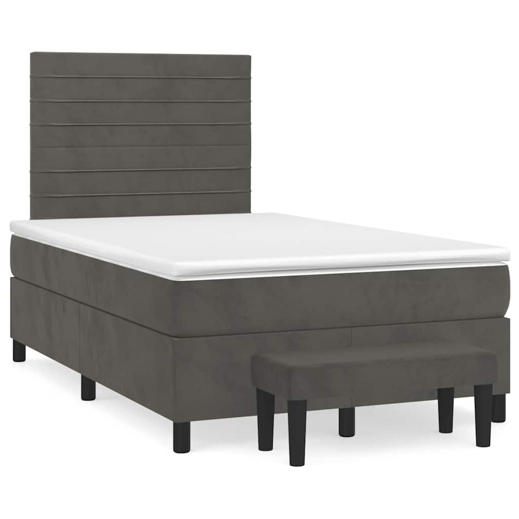 Sommier à lattes de lit et matelas gris foncé 120x190cm velours - XIOS