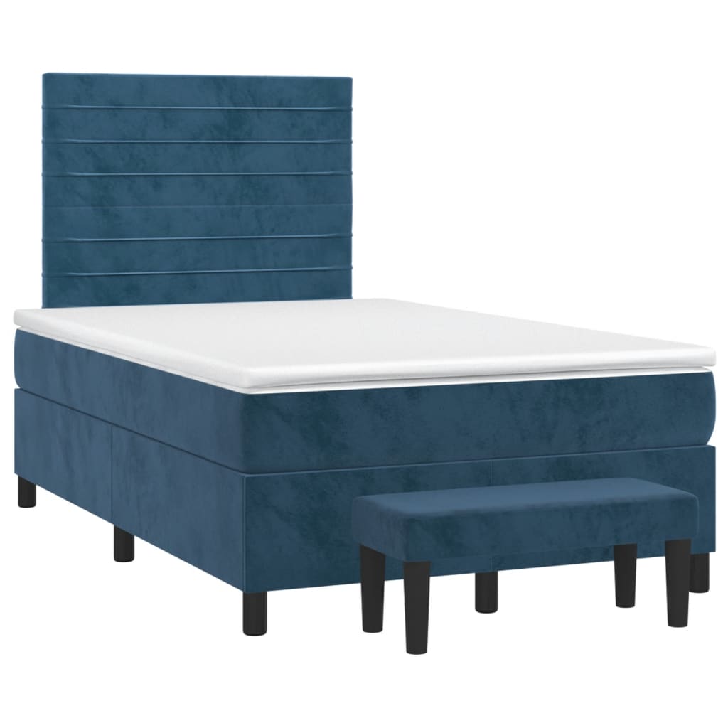 Sommier à lattes de lit et matelas bleu foncé 120x190cm velours - XIOS