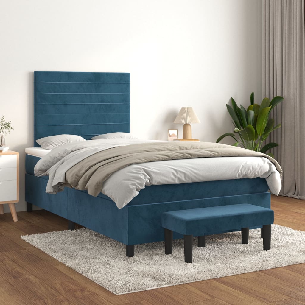Sommier à lattes de lit et matelas bleu foncé 120x190cm velours - XIOS
