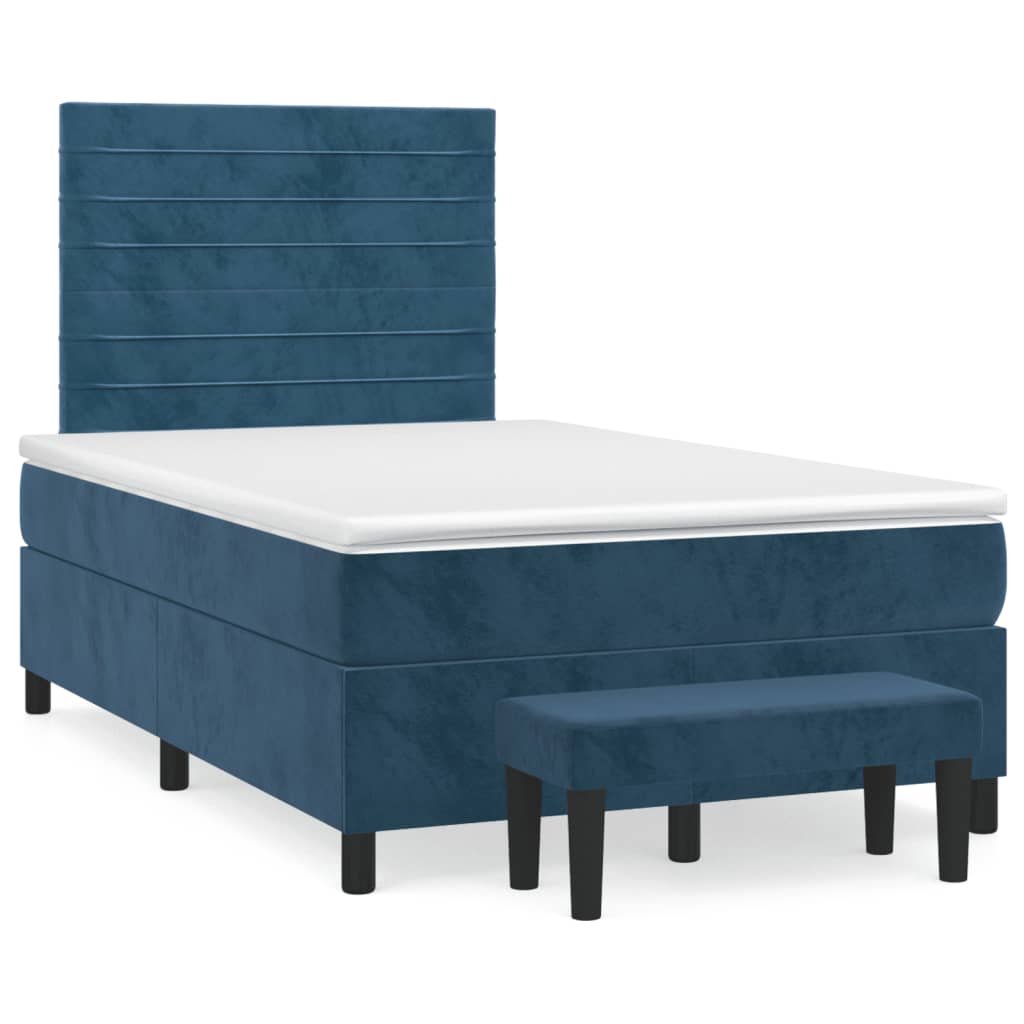 Sommier à lattes de lit et matelas bleu foncé 120x190cm velours - XIOS