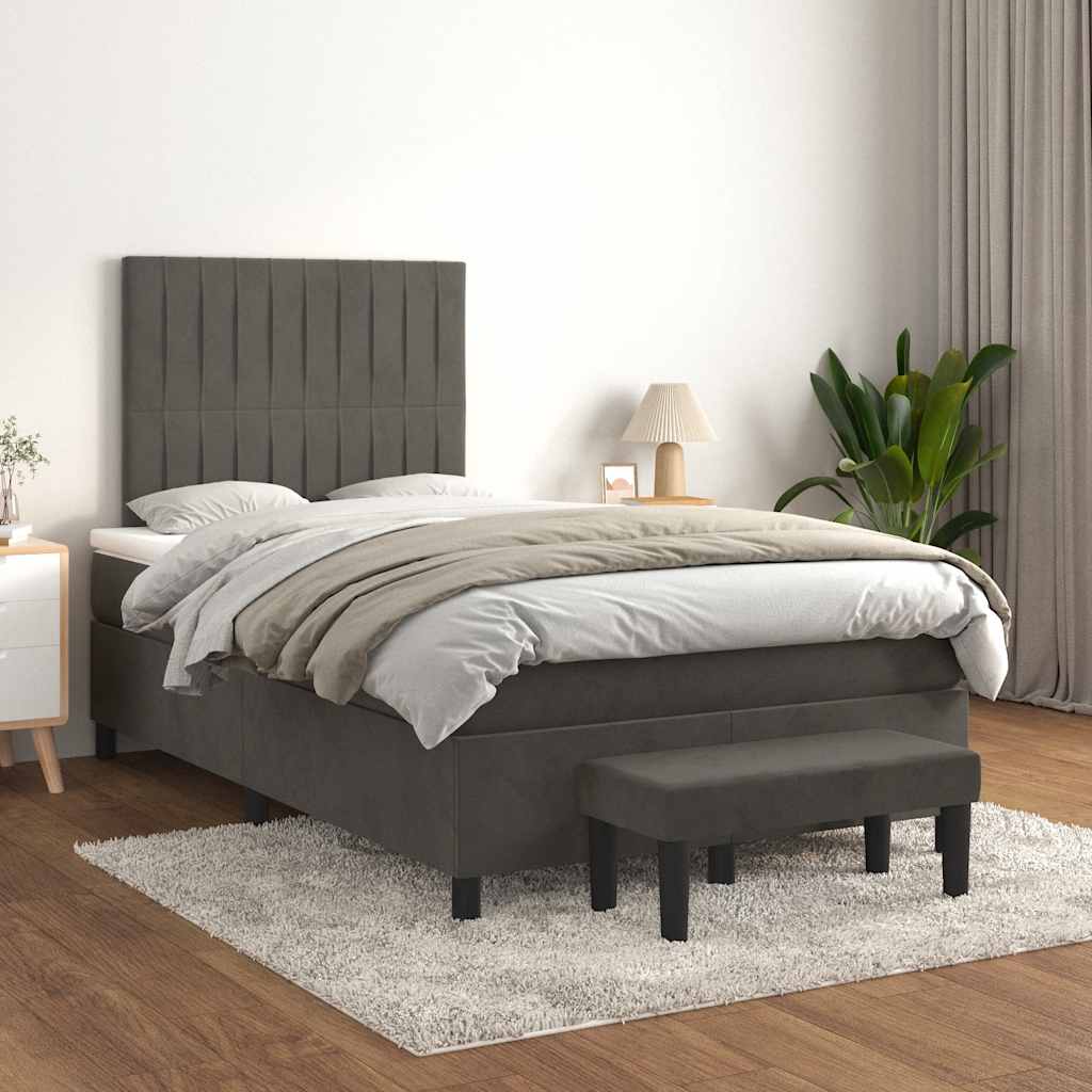 Sommier à lattes de lit et matelas gris foncé 120x190cm velours - XIOS
