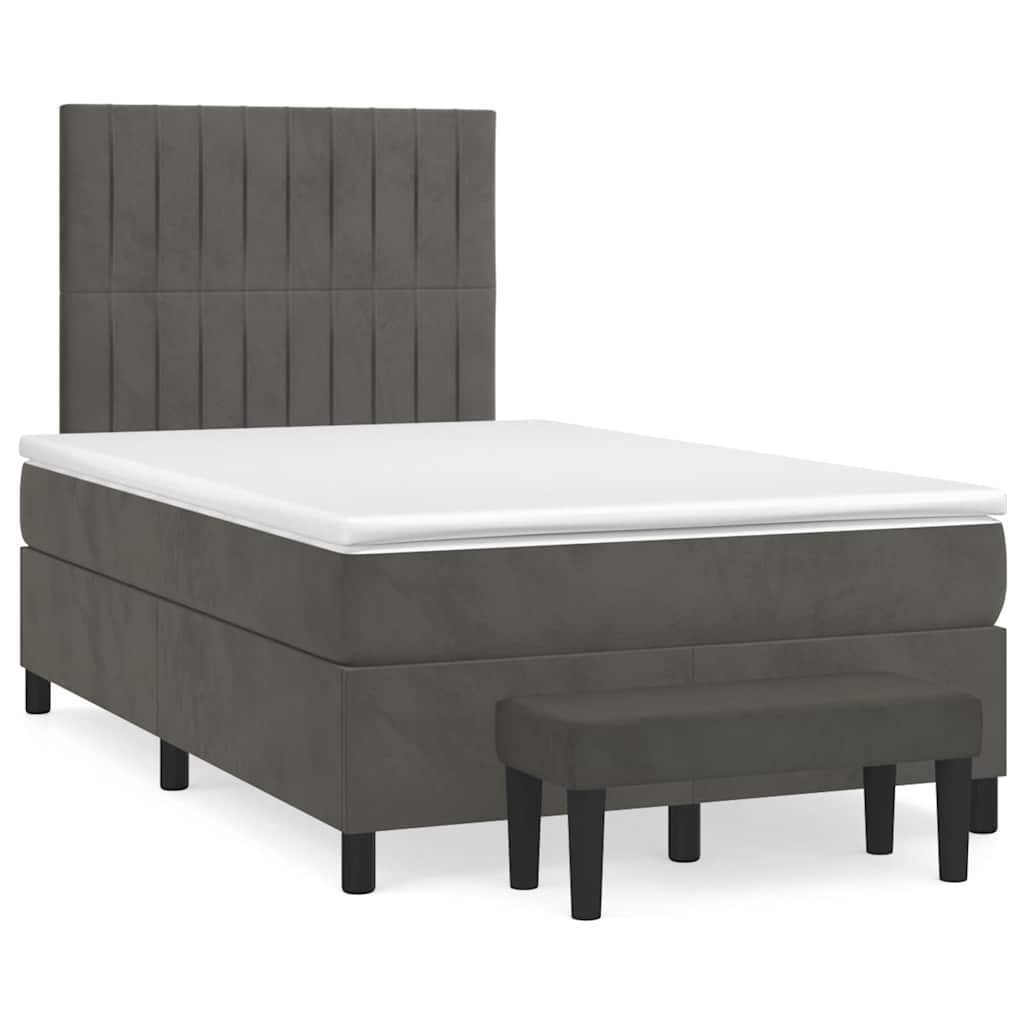 Sommier à lattes de lit et matelas gris foncé 120x190cm velours - XIOS