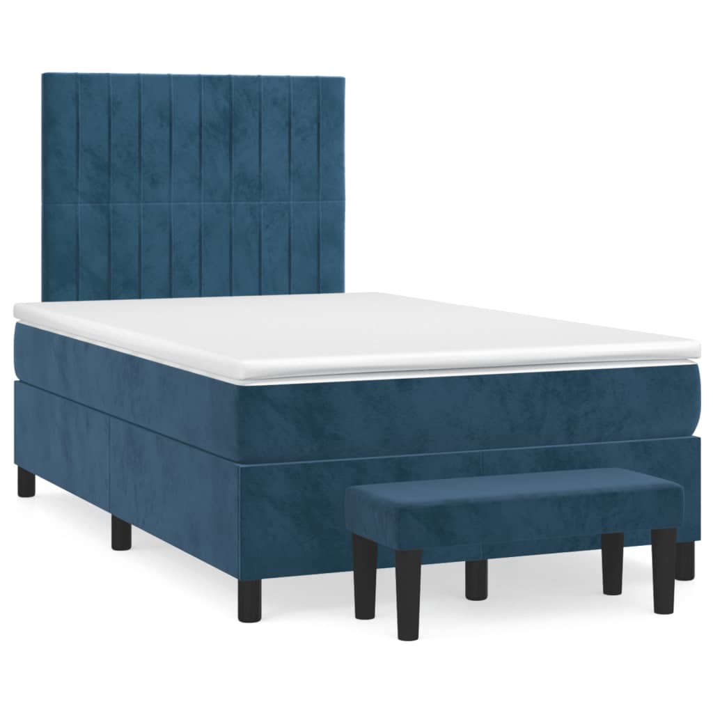 Sommier à lattes de lit et matelas bleu foncé 120x190cm velours - XIOS
