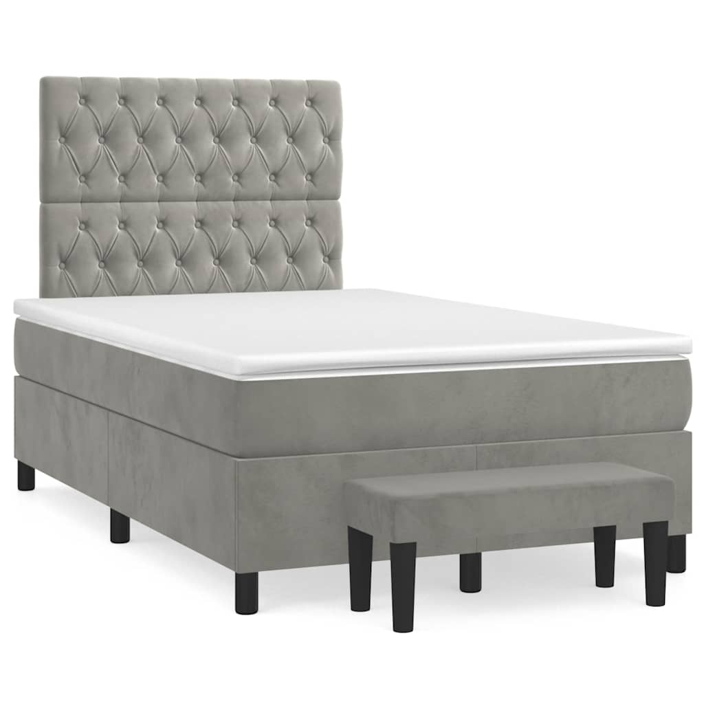 Sommier à lattes de lit et matelas gris clair 120x190cm velours - XIOS