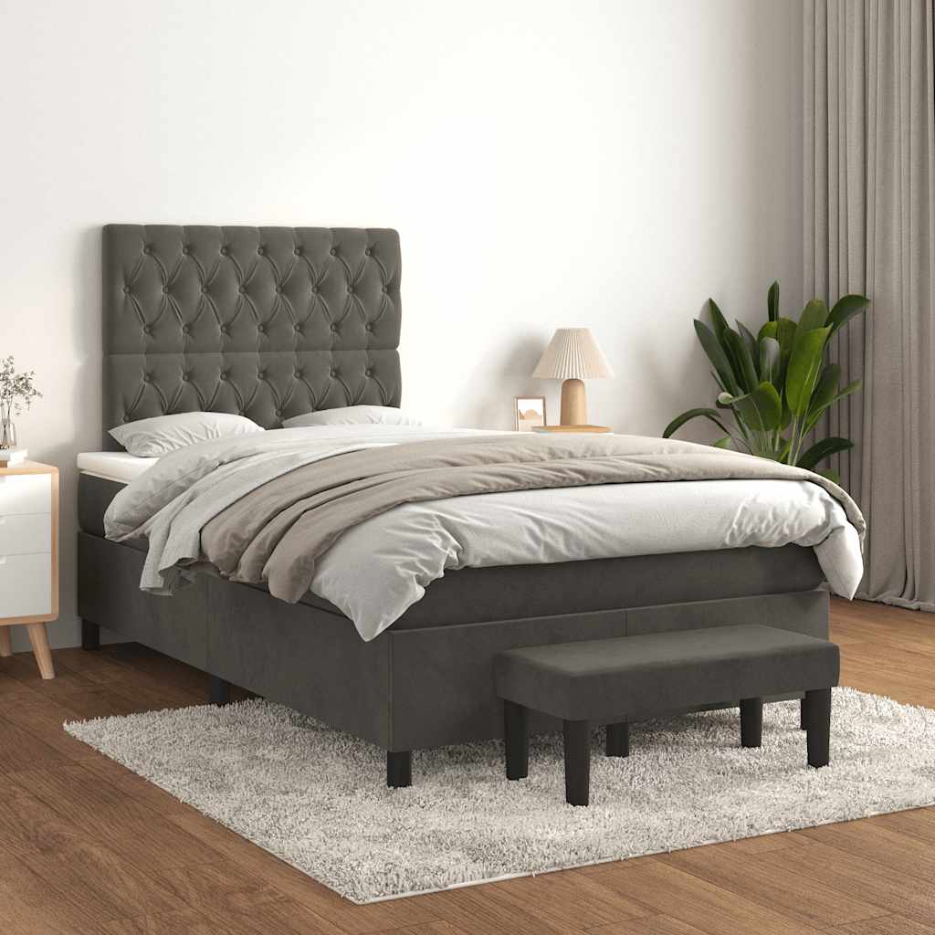 Sommier à lattes de lit et matelas gris foncé 120x190cm velours - XIOS