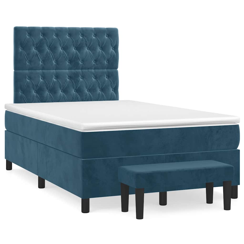 Sommier à lattes de lit et matelas bleu foncé 120x190cm velours - XIOS