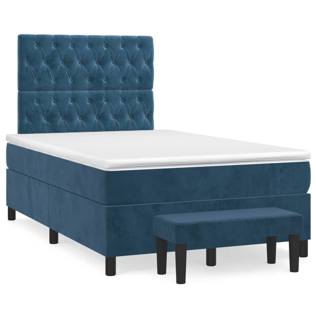 Sommier à lattes de lit et matelas bleu foncé 120x190cm velours - XIOS