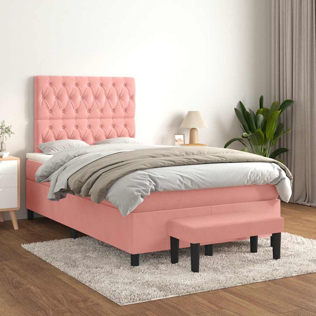 Sommier à lattes de lit avec matelas rose 120x190 cm velours - XIOS