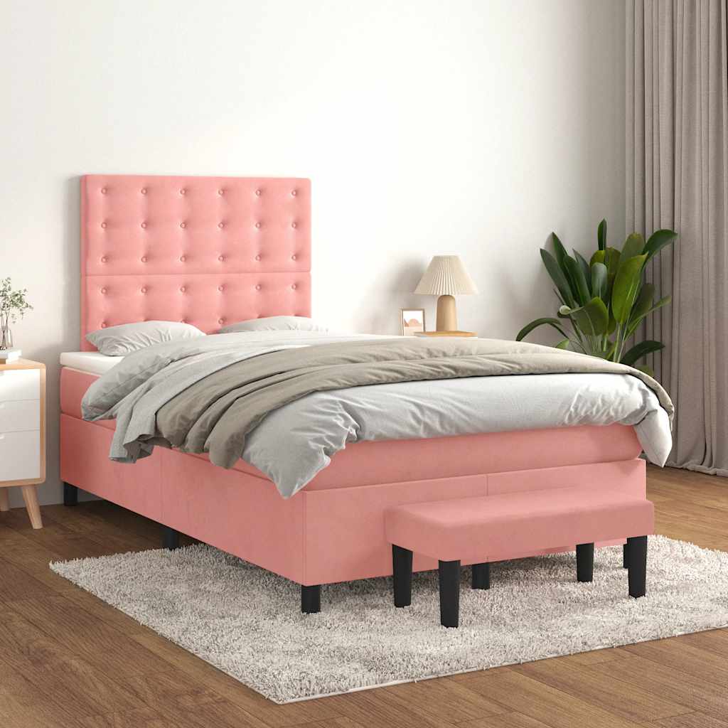 Sommier à lattes de lit avec matelas rose 120x190 cm velours - XIOS