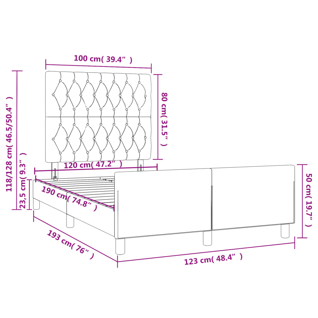 Cadre de lit sans matelas marron foncé 120x190 cm tissu - XIOS