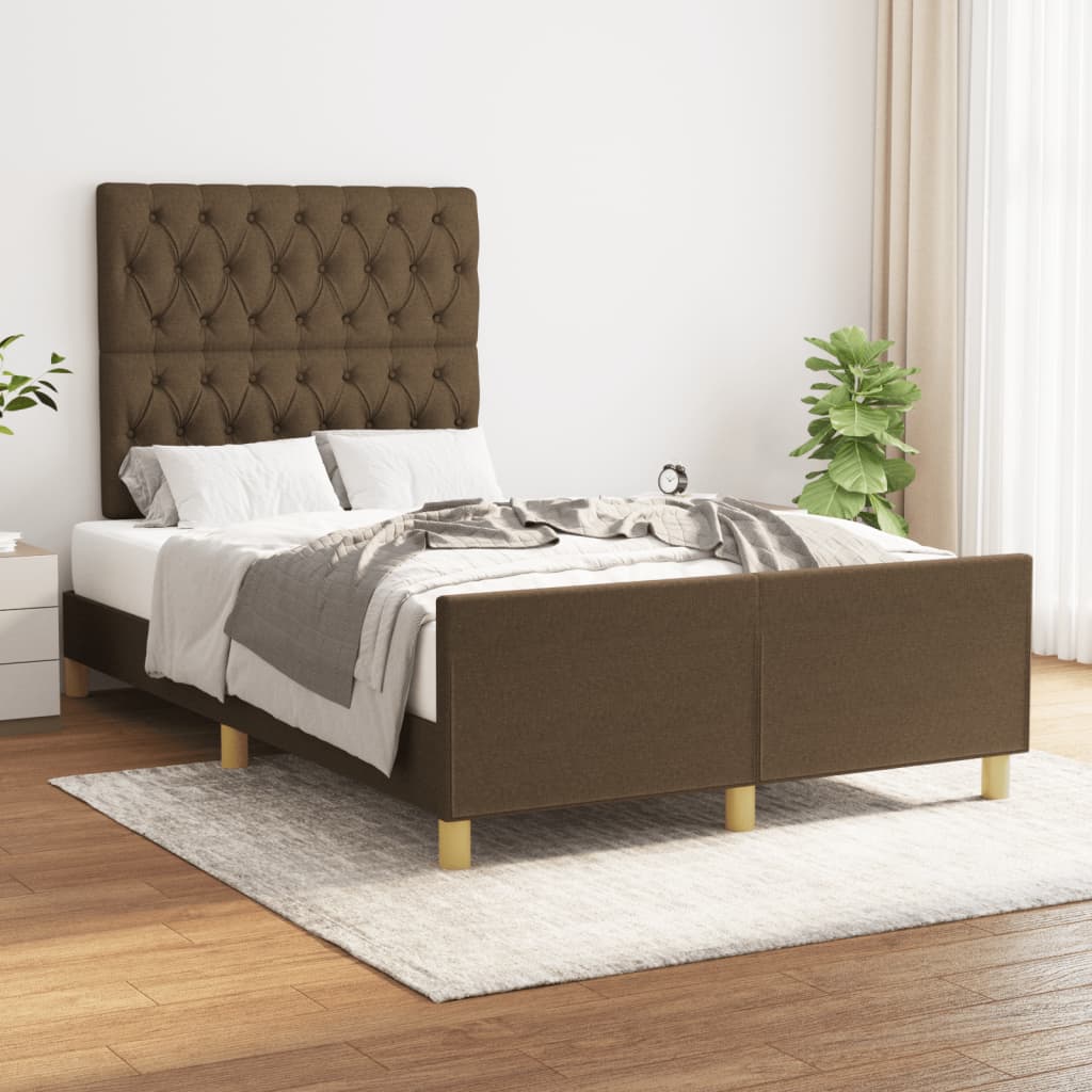 Cadre de lit sans matelas marron foncé 120x190 cm tissu - XIOS