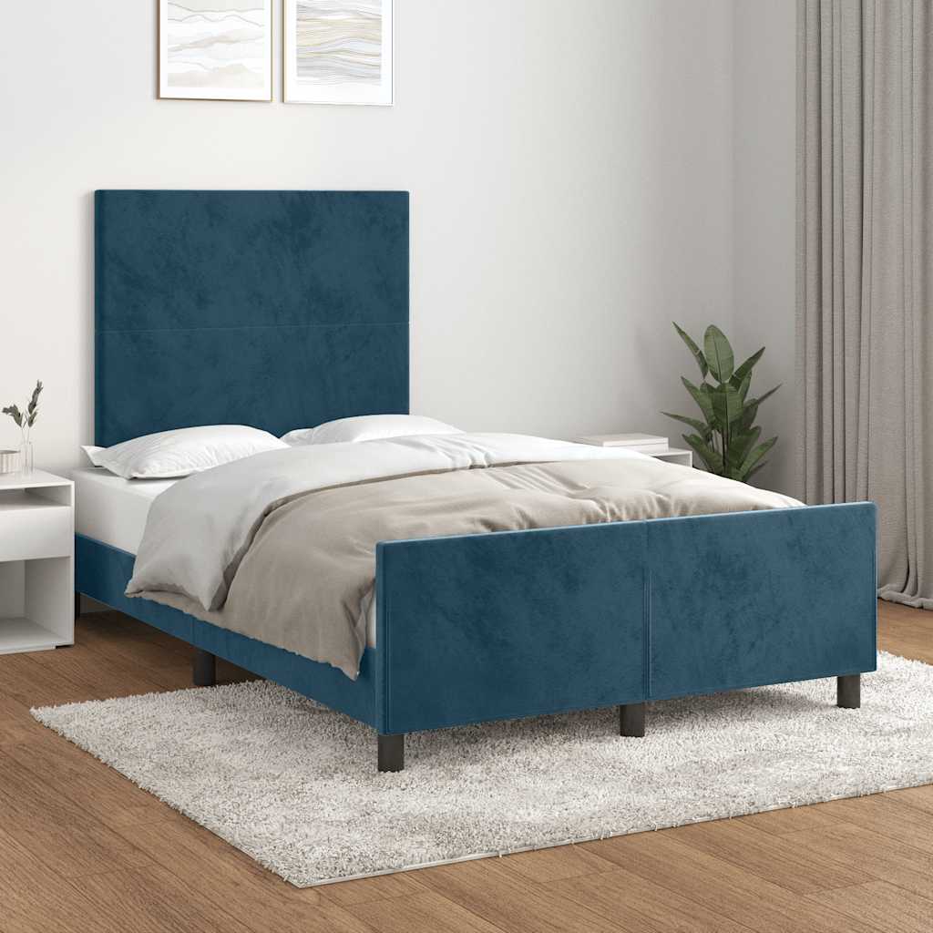 Cadre de lit sans matelas bleu foncé 120x190 cm velours