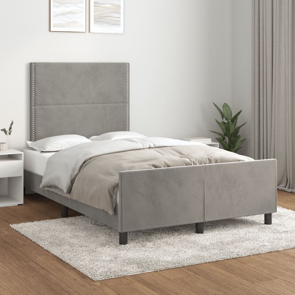 Cadre de lit sans matelas gris clair 120x190 cm velours - XIOS