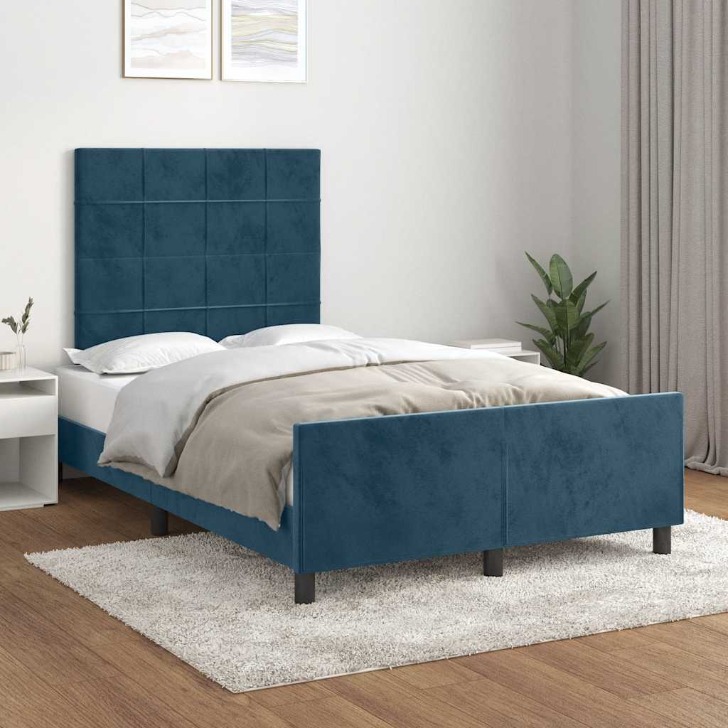Cadre de lit sans matelas bleu foncé 120x190 cm velours