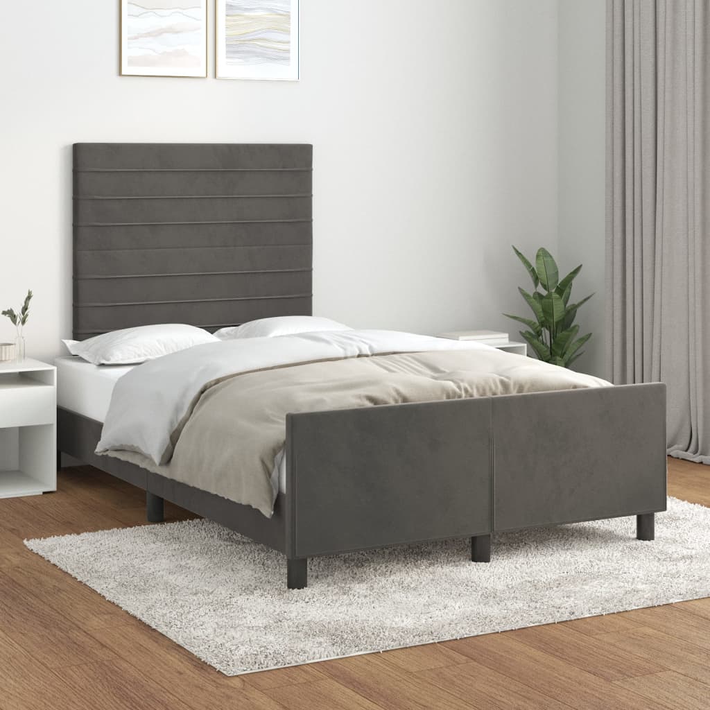Cadre de lit sans matelas gris foncé 120x190 cm velours - XIOS