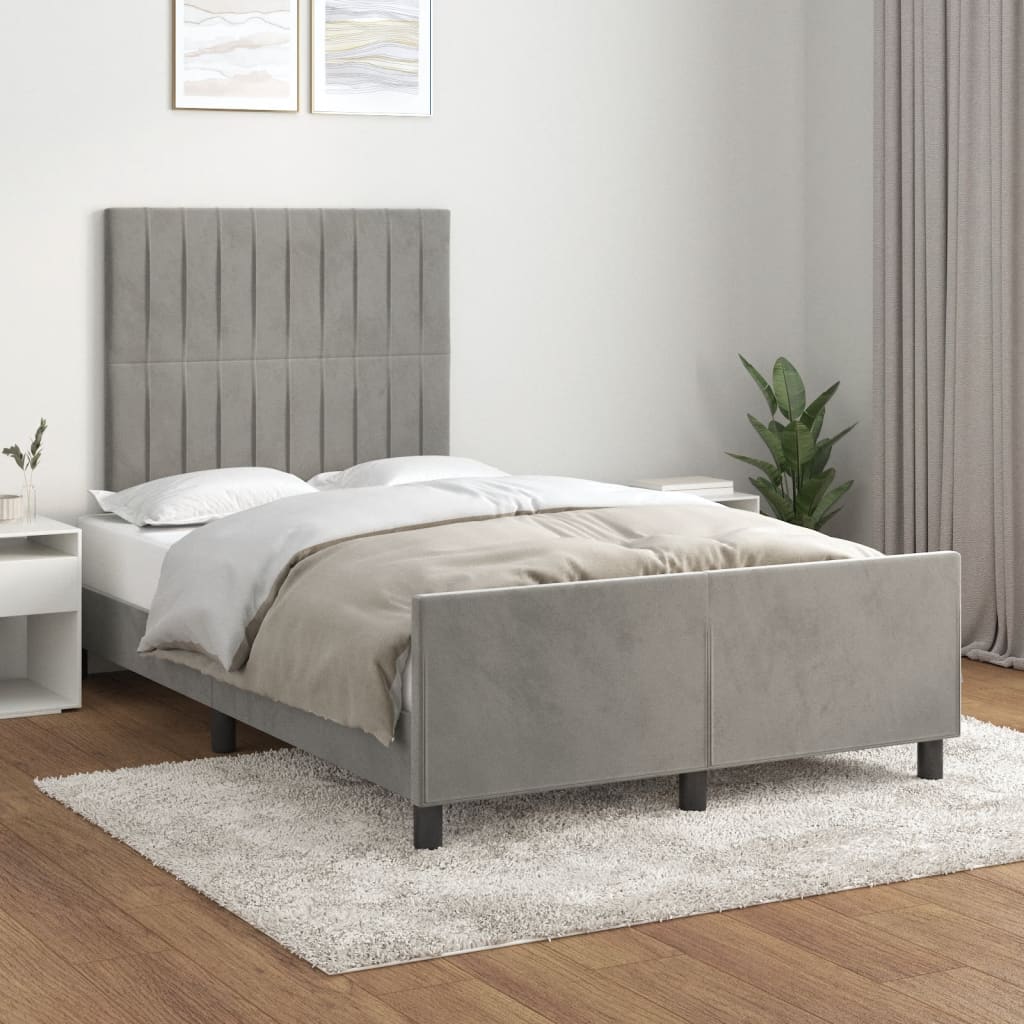 Cadre de lit sans matelas gris clair 120x190 cm velours - XIOS