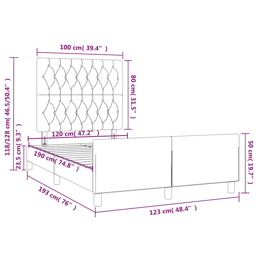 Cadre de lit sans matelas gris foncé 120x190 cm velours - XIOS