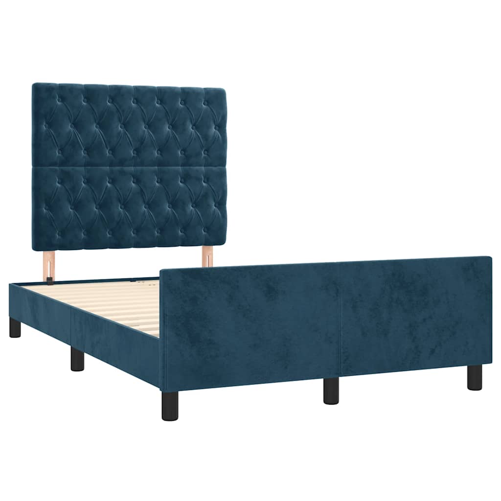 Cadre de lit sans matelas bleu foncé 120x190 cm velours - XIOS