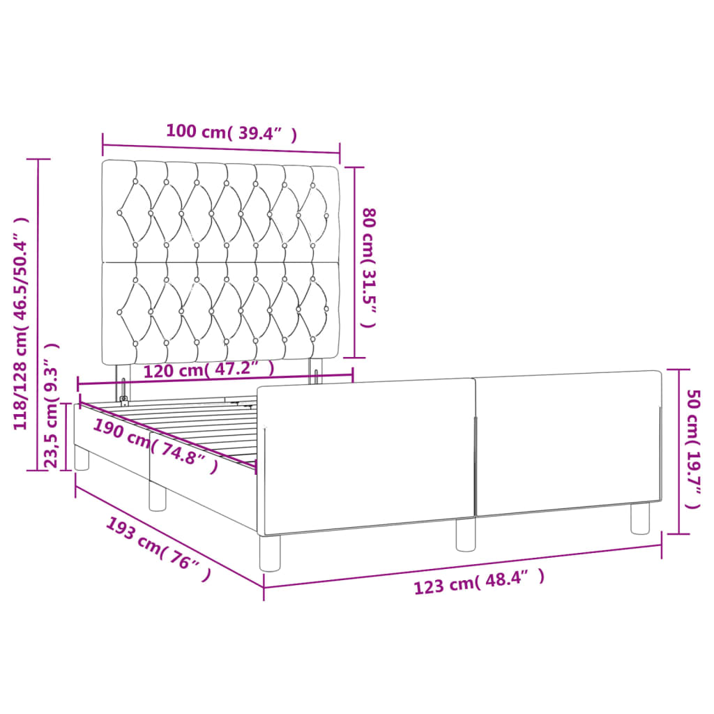 Cadre de lit sans matelas rose 120x190 cm velours - XIOS