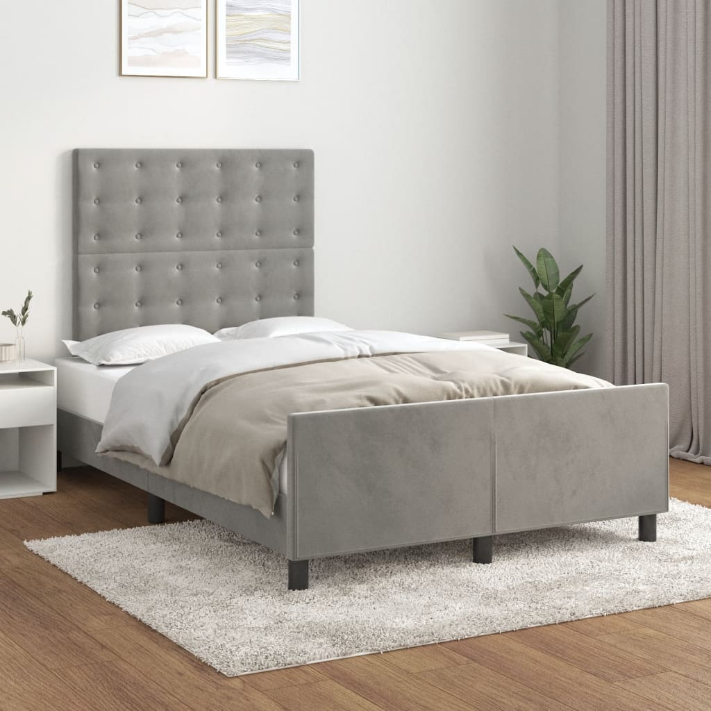 Cadre de lit sans matelas gris clair 120x190 cm velours - XIOS