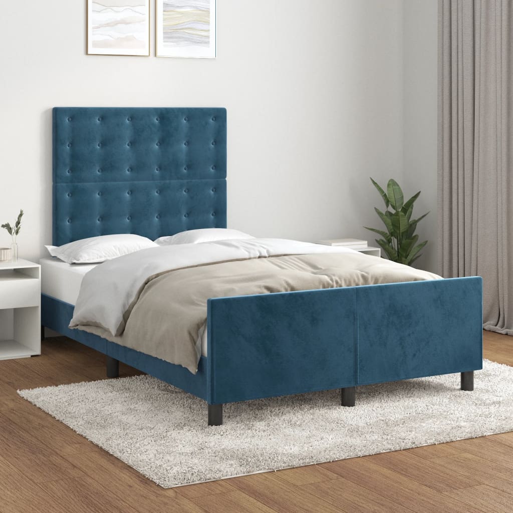 Cadre de lit sans matelas bleu foncé 120x190 cm velours - XIOS