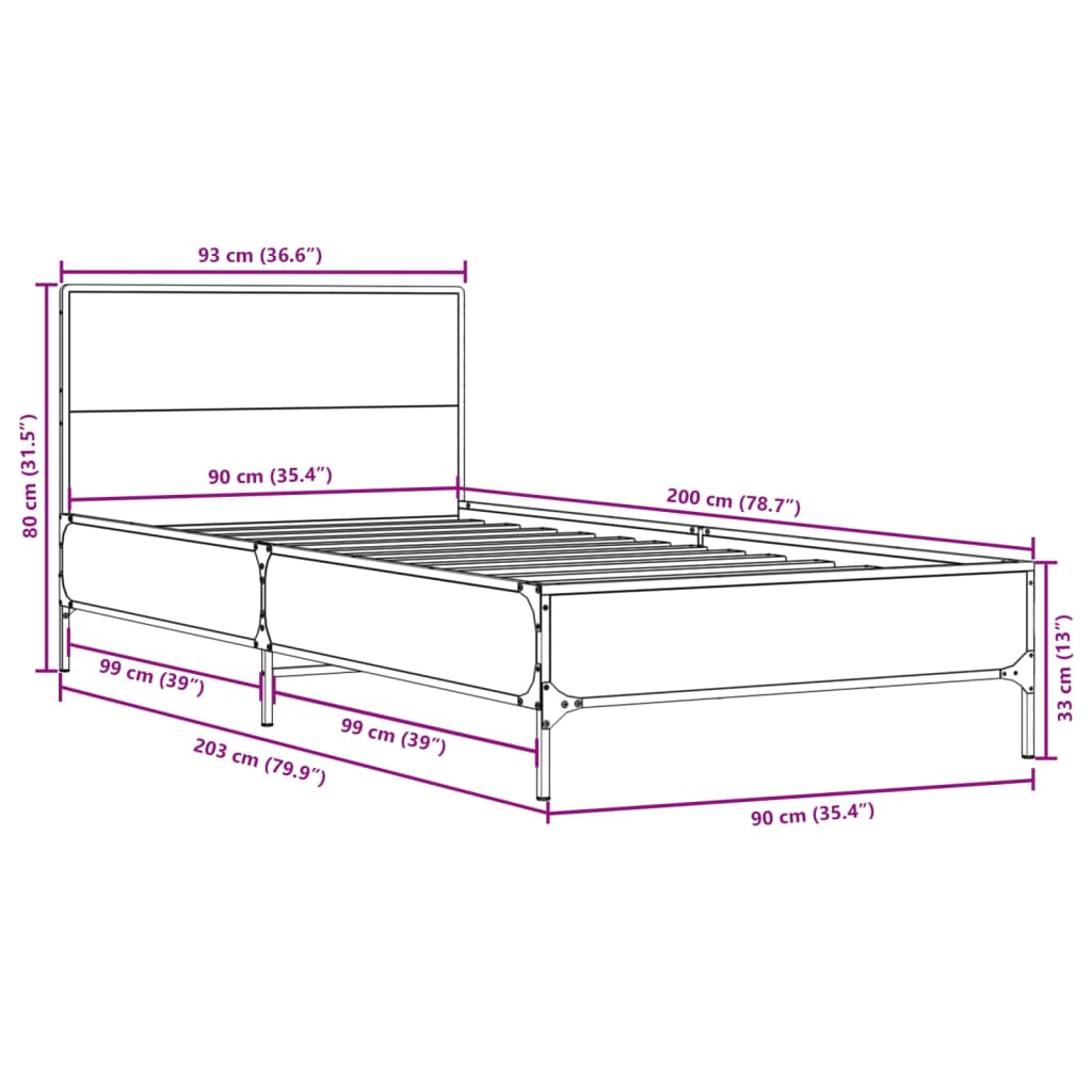 Cadre de lit sans matelas chêne sonoma 90x200 cm - XIOS