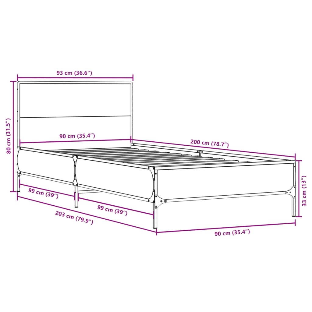 Cadre de lit sans matelas chêne marron 90x200 cm - XIOS