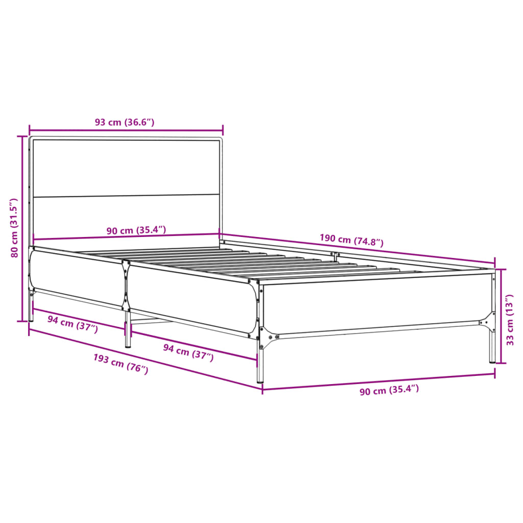 Cadre de lit sans matelas chêne sonoma 90x190 cm - XIOS