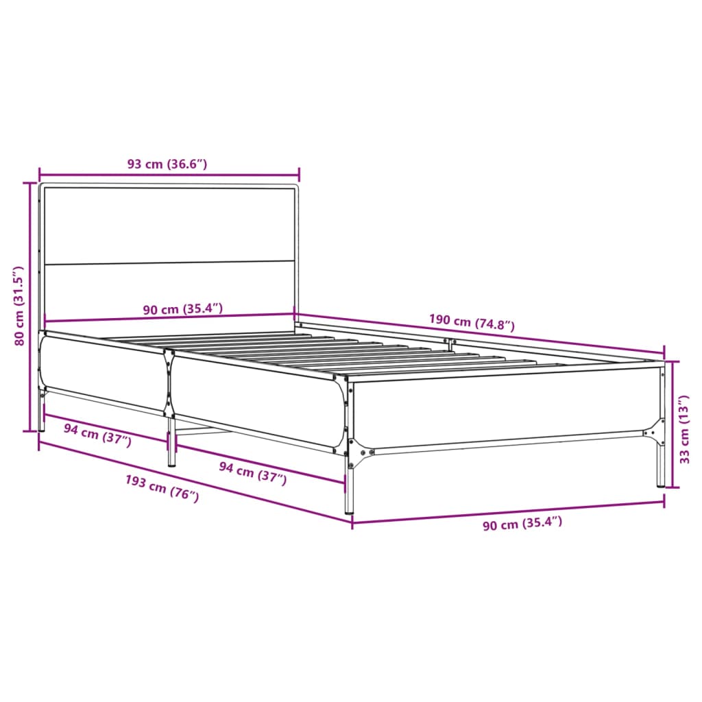 Cadre de lit sans matelas chêne fumé 90x190 cm - XIOS