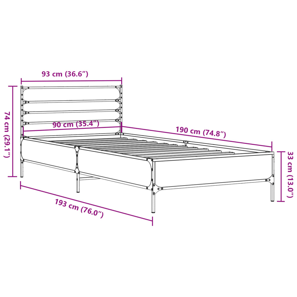 Cadre de lit sans matelas noir 90x190 cm - XIOS