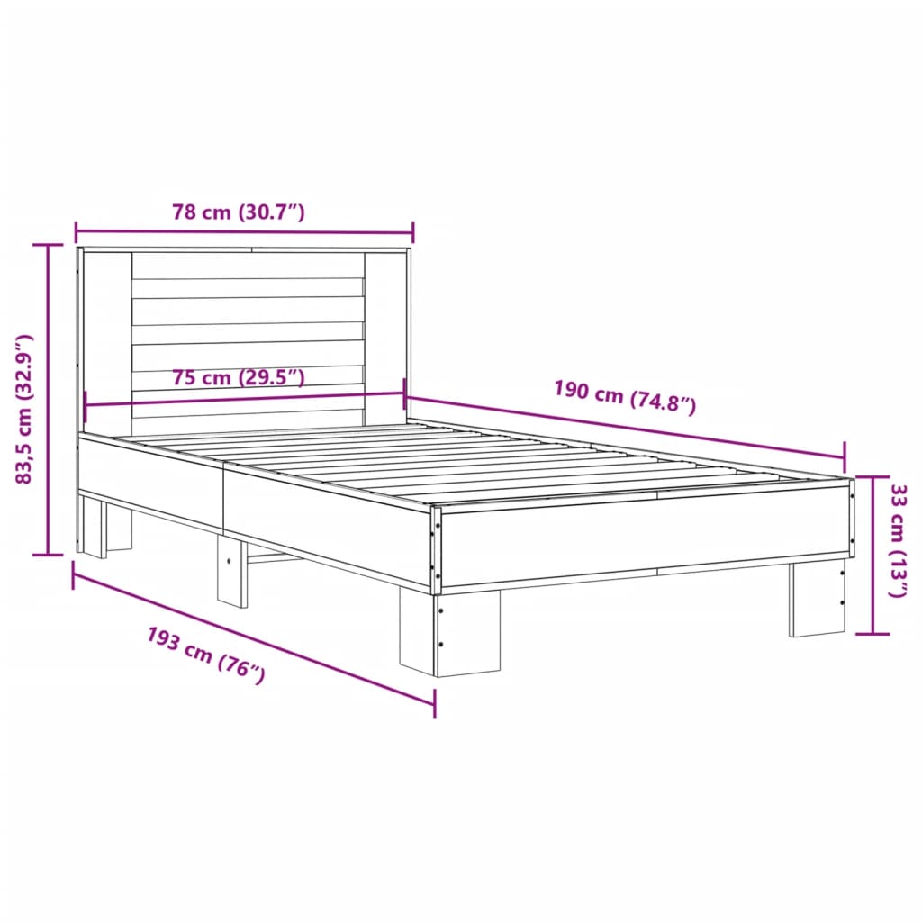 Cadre de lit sans matelas noir 75x190 cm - XIOS