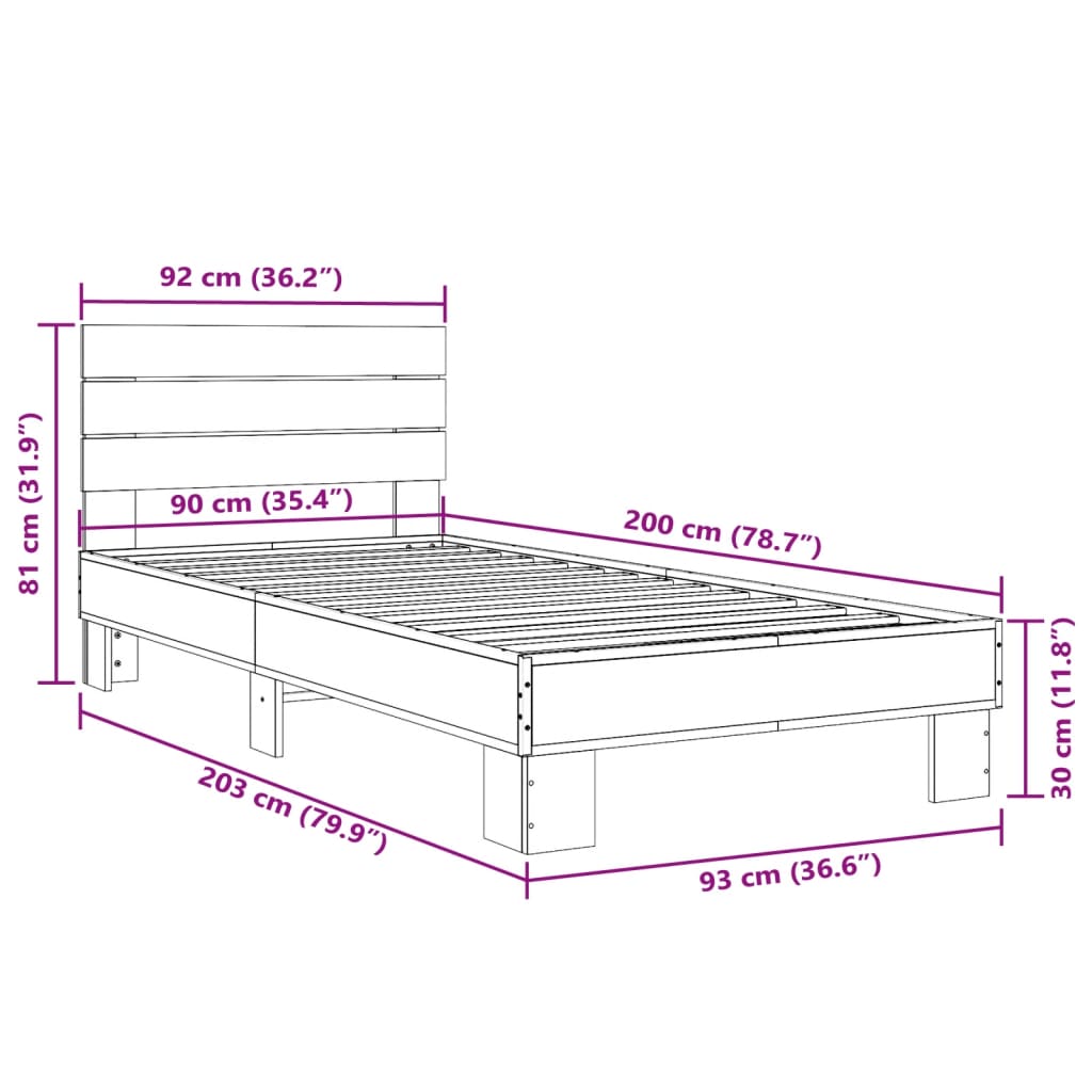Cadre de lit sans matelas noir 90x200 cm - XIOS