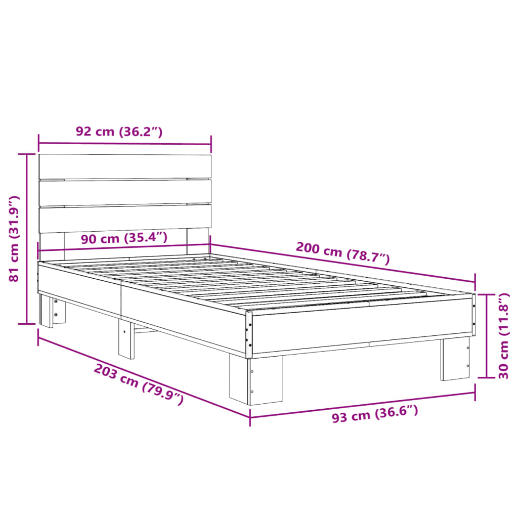 Cadre de lit sans matelas chêne marron 90x200 cm - XIOS