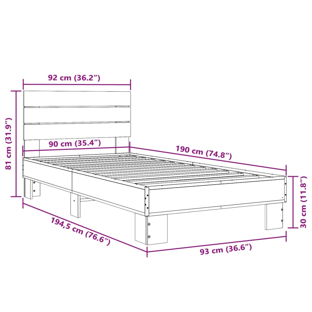 Cadre de lit sans matelas chêne sonoma 90x190 cm - XIOS