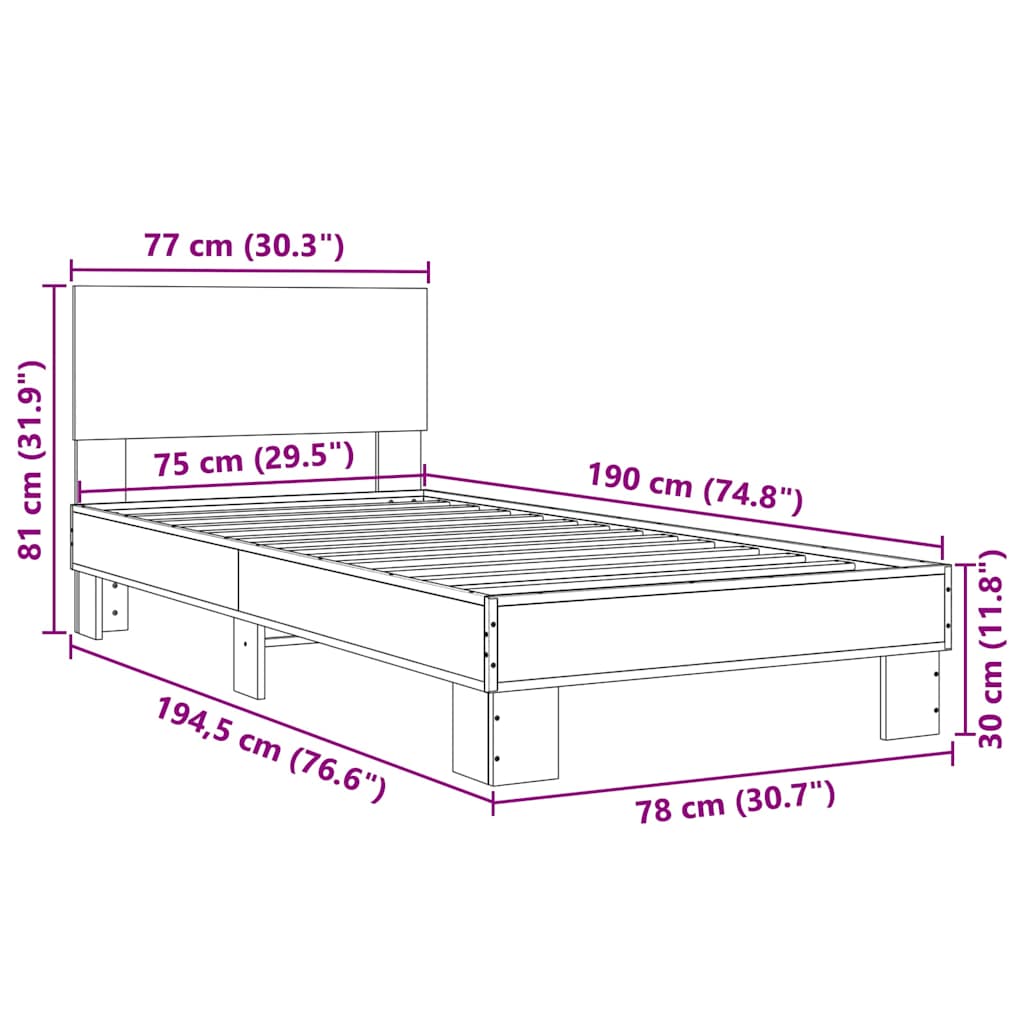 Cadre de lit sans matelas sonoma gris 75x190 cm - XIOS