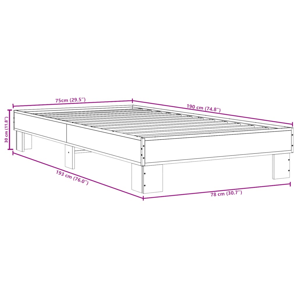 Cadre de lit sans matelas chêne sonoma 75x190 cm - XIOS