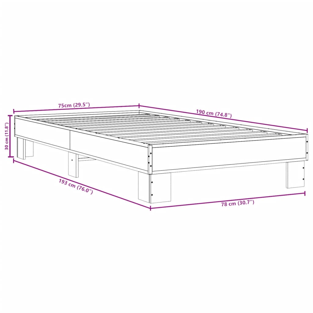 Cadre de lit sans matelas sonoma gris 75x190 cm - XIOS