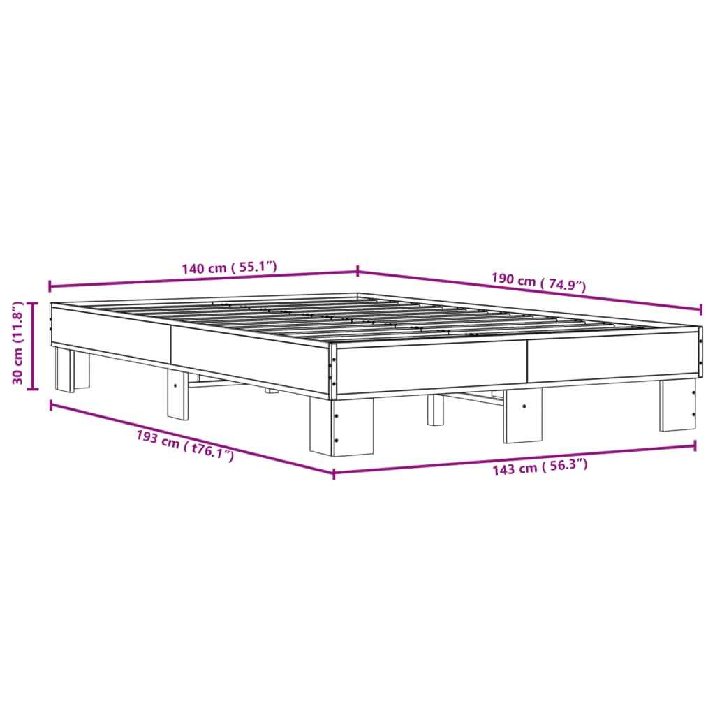 Cadre de lit sans matelas chêne marron 140x190 cm - XIOS