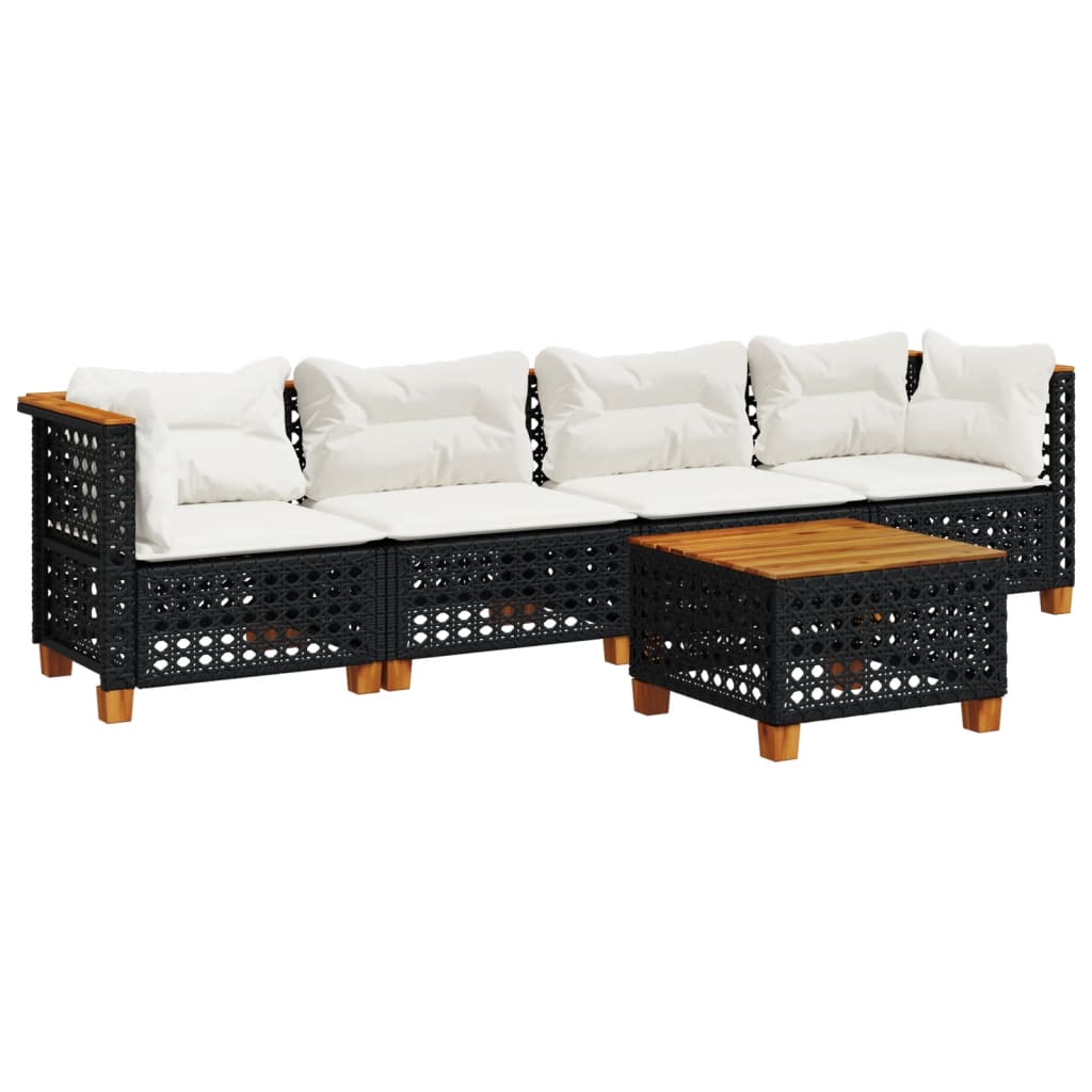 Salon de jardin 5 pcs avec coussins noir résine tressée - XIOS
